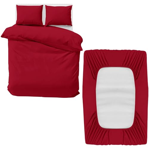 MOONLIGHT20015 4 Piece Double Bedding Set - Duvet Cover, Fitted Sheet with Pillow cases - Soft Brushed Microfiber – Burgundy