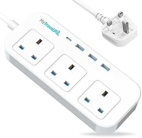 2M Extension Lead with USB Slots | 3 Way Power Strip With 1 USB-C and 3 USB Ports (3.4A) | MyTravelPal® 3 Gang Multi 13A Plug Extension with Surge Protection | For Home, Office, & Travel | UK Brand