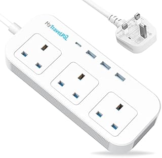 2M Extension Lead with USB Slots | 3 Way Power Strip With 1 USB-C and 3 USB Ports (3.4A) | MyTravelPal® 3 Gang Multi 13A Plug Extension with Surge Protection | For Home, Office, & Travel | UK Brand