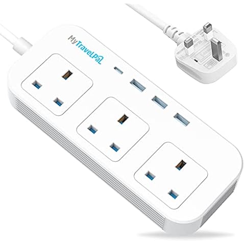 2M Extension Lead with USB Slots | 3 Way Power Strip With 1 USB-C and 3 USB Ports (3.4A) | MyTravelPal® 3 Gang Multi 13A Plug Extension with Surge Protection | For Home, Office, & Travel | UK Brand Cover