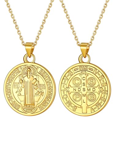 Image of U7 Saint Michael Necklace for Men,Stainless Steel /18K Gold Plated St Michael Archangel /Saint Benedict /Saint Christopher Pendant Amulet Necklace for Men Women