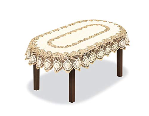 M-Decor Cream / Dark Gold Tablecloth Lace Oval Cream/Dark Gold Lace 120 X 160Cm (47" X 63") Elegant Gift