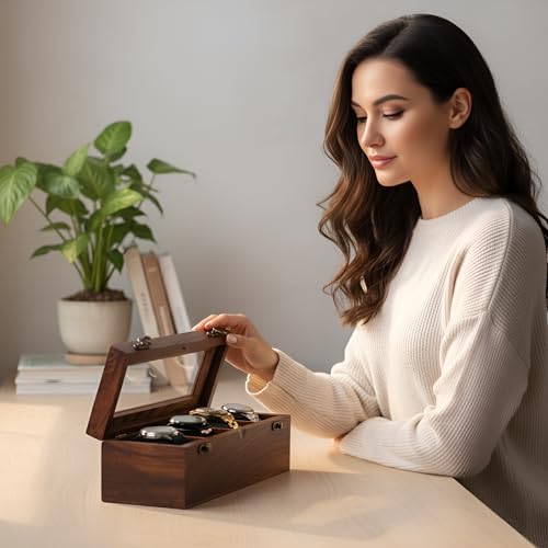 Image of Vintage Wooden Watch Box for Men, Timepiece Storage & Organizer, Watch Display Case, Jewelry Box for Women, Anniversary Gift for Husband (4 Grooves (Rosewood))
