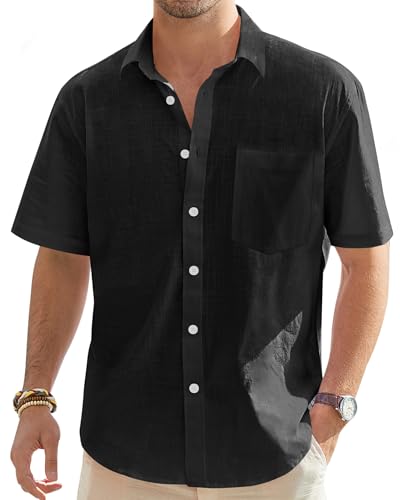 J.VER Hemd Herren Leinenhemd Baumwolle SommerHemd Button Down FreizeitHemd...