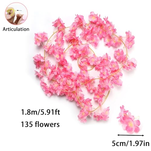 Bebochoi 3 Stück Künstliche Kirschblüten Girlande, Kirschblüten Deko Girlande, 5,4m Rosa Blumengirlande für Hochzeit, Party, Frühling & Hausdeko, Hängende Kunstblumen Ranke für Room Wand Wohnzimmer