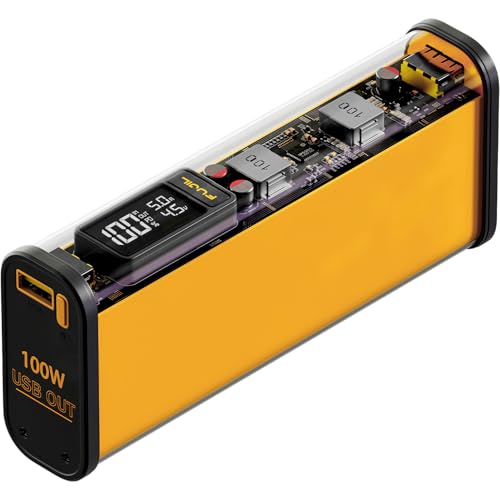 FUJIL 100W 21700mAh Portable Power Bank for Laptop, Transparent Design, Intelligent Screen, 2 USB A & USB C Ports for MacBook, iPhone, Android and More