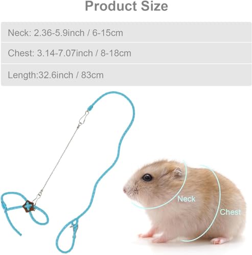 Image of Hamster Harness,80cm /31.5in Adjustable Small Animal Training Leash Harness Chinchilla Vest and Leash Set Soft Animal Pet Rope Harness for Small Pet Outdoor Walking(Blue)