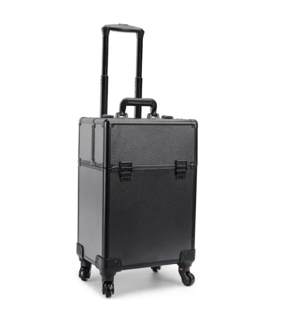 Kosmetikkoffer Trolley, Make Up Koffer Groß - Schminkkoffer mit Rollen - Makeup Organizer mit 2 Schlössern und Ein Ausziehbarer Griff - Beauty Case Schwarz Glatt