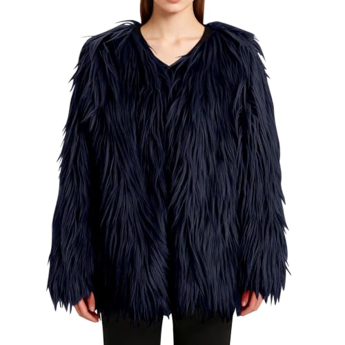 Girls Faux Fur Dress Coat Fluffy Open Front Long Sleeve Jacket Furry Coats