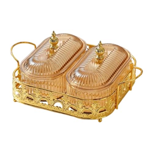 DimyFew Cocina de Plato de Fruta Seca Recipiente de Almacenamiento de Alimentos Múltiples Vedina Dividida Cocina Placa de Aperitivo para La Cocina, Brown 2 Grid, Individual