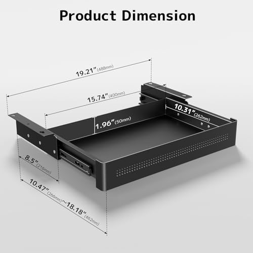 Miniatura 3 de Cajón De Almacenamiento Bajo Escritorio 40 Cm De Ancho Organizador Deslizante Suave Para Escritorio Regulable Y Oficina En Casa, Carga Máx. 8 Kg, Deslizamiento Silencioso, Negro