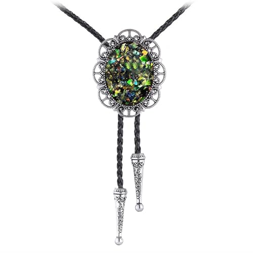 Image of Jeilwiy Bolo Tie for Men Real Stone Westwern Cowboy Ties Silver Bolos Women Leather Necktie Gift for Birthday Christmas