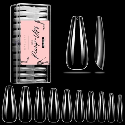 Makartt 500 Pezzi Acrilico Unghie Finte, Copertura completa Artificiale Falsi Unghie, Punte per Unghie per Saloni di Manicure Trasparente Unghie Tips Set in 10 Taglie