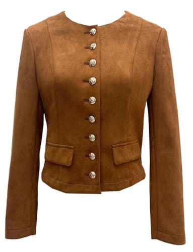 Blazer en daim femme col rond veste de costume chic boutonnage simple