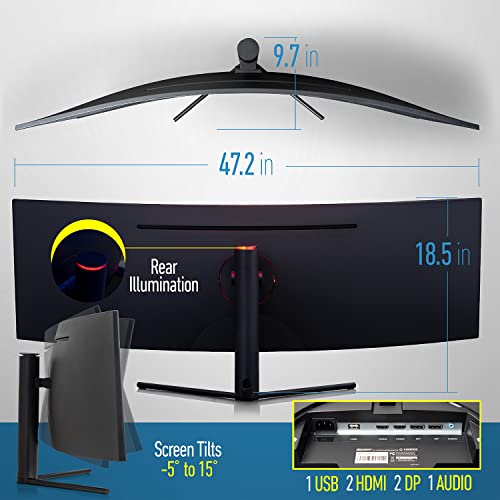 Deco Gear 49" Curved Ultrawide 5K Dqhd Gaming Monitor, 32:9, 120 Hz, 101% Ntsc 100% Srgb, Adjustable, Home Office And Entertainment Workstation #TOP6