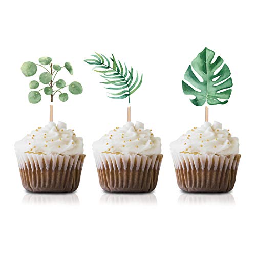 Greenery Cupcake Topper Picks, 24-Pack Baby Shower Birthday Bridal Shower Or Wedding Party Decorations