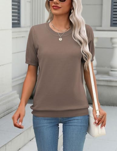 Image of Zeagoo Womens Summer Short Sleeve Tops Crew Neck Lightweight Pullover Sweaters Loose Dressy Casual Blouse Basic Clothes