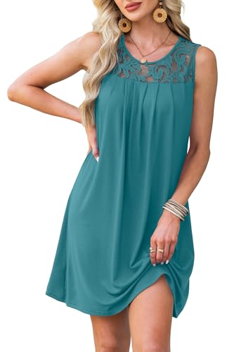Image of BKRIVE Womens Lightweight Sleeveless Summer Dresses | Lace Yoke Neckline, Figure-Flattering for All Shapes - Ideal Beach Cover-Up & Hot-Weather Travel Essential