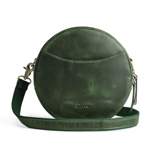Image of S-ZONE Leather Crossbody Bags for Women Circle Shoulder Round Purse Travel