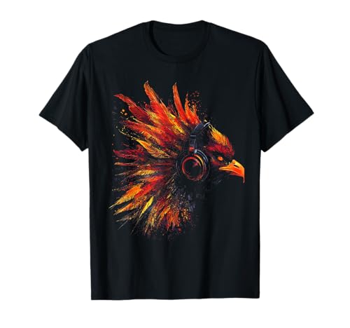 Phoenix Mythical Motif Fantasy Music Cuffie Phoenix Maglietta