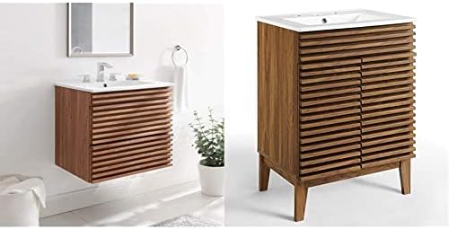 Modway Render 24" Wall-Mount Bathroom Vanity in Walnut White & Render ...