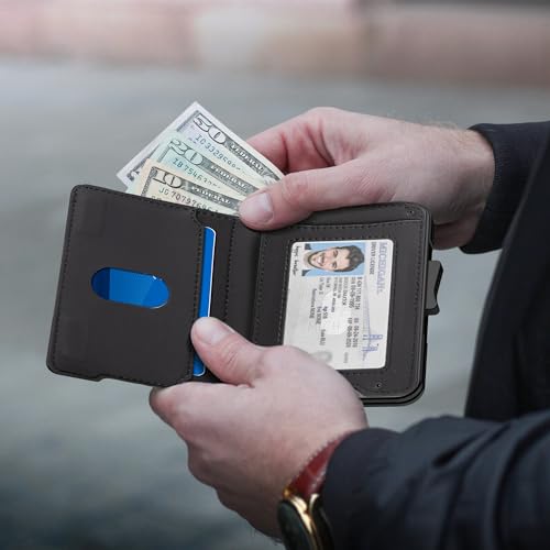 Image of Wallet for Men - Pop Up Case, Cash Slot, and Credit Card Wallet - Slim Minimalist Aluminum Front Pocket Wallet with RFID Blocking /ID Window (Black)