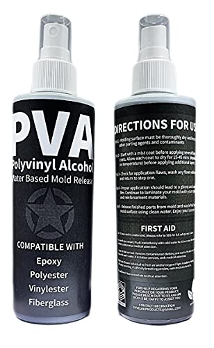 Pva Water Based Mold Release Agent Improved Spray Nozzle - Polyvinyl Alcohol Agent For Epoxy, Polyester, Vinyl Ester, Resin, Gel Coat, Polyurethane Foam. Spray-On For Sculpture And Diy Projects - 8Oz. #TOP2