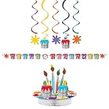 Art Party Supplies Pack Decorations Bundle: Centerpiece, Ribbon Banner, and Dizzy Danglers