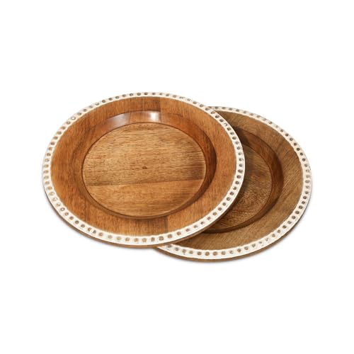 Natural Mango Wooden Charger Plates for Dinner (13x13 Inch) | Elegant Dinner Table Decor for Weddings, Christmas, Events Decorative & Reusable, Charger Plate Set of 2
