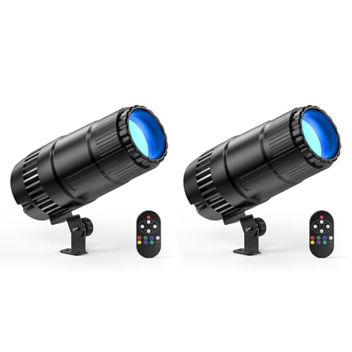 2 Pack 20W Pinspot Light with Remote,RGBWYP+Cyan LED Beam Spot