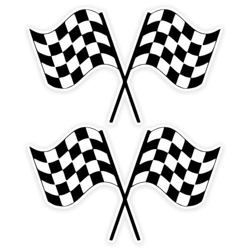 2pc Racing-Themed Vinyl Checkered Flag Car Decal Stickers, 5.91''x3.54''- Waterproof