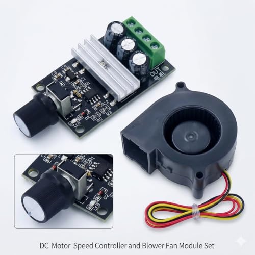 Image of DC 12V 75 * 75 * 30 Brushless Blower Fan with SEN51 Speed Controller Module | High Airflow Centrifugal Cooling Fan | Adjustable PWM Motor Driver Board for Electronics, DIY Projects