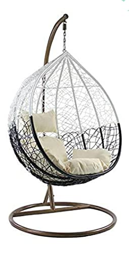 Image of Single Seater Swing Chair with Stand for Home & Cushion & Hook Outdoor Indoor | Balcony |Garden (Swing Black & White with Cushion White)