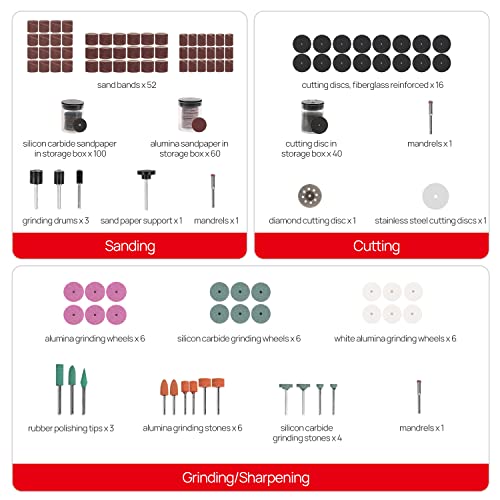 Avid Power Rotary Tool Accessories Kit 360Pcs, Rotary Tool Bits 1/8-Inch Shanks Universal Fitment For Easy Cutting, Grinding, Sanding, Sharpening, Carving And Polishing #TOP1