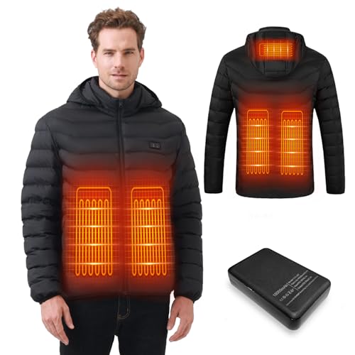 Mincoo Chaqueta Calefactable con Batería 10000mAh, Chaquetas con Calefaccion Hombre y Mujer con 5 Zonas, 3 Temperaturas, Control Doble, Ideal para Senderismo, Esquí y Acampar