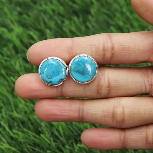 Mancuernillas con turquesa azul natural en plata 925 para hombre miniatura 5
