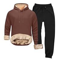 Generico Tuta da uomo in pile, set completo in lana di agnello, pantaloni spessi e caldi, tuta con cappuccio e pantaloni della tute, vestibilità comoda, taglia M-5XL