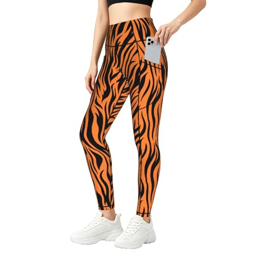 Pantalones de yoga para mujer con estampado de tigre naranja y mallas de cintura alta running