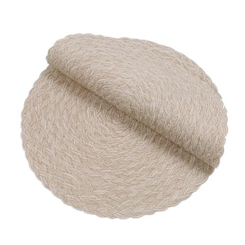 Image of SHACOS Round Braided Placemats 15 inch Set of 6 Thick Boho Kitchen Table Placemats for Home Wedding Party (T-Beige, 6)