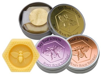Honey House Bee Bar Natural Solid Lotion Bar 0.6 Oz - New in Embossed Tin Case - Assortment of 4 Bars