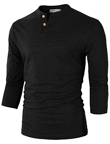 H2H Mens Casual Slim Fit Henley T-Shirt 3/4Sleeves Black US L/Asia XL (CMTTS0194)