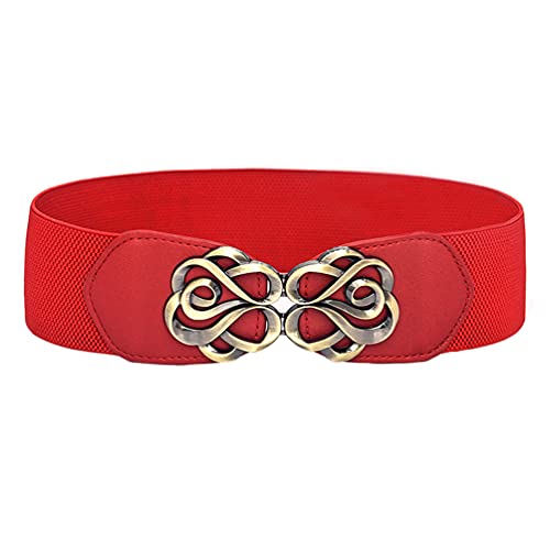Women Elastic Wide Waist Belt with Vintage Buckle Retro Stretch Cinch Belt for Ladies Dress
