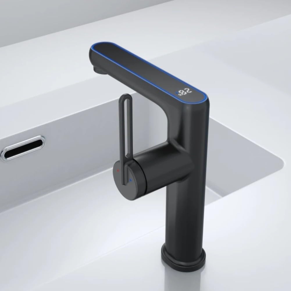 Grifo mezclador para lavabo de baño con pantalla LED de