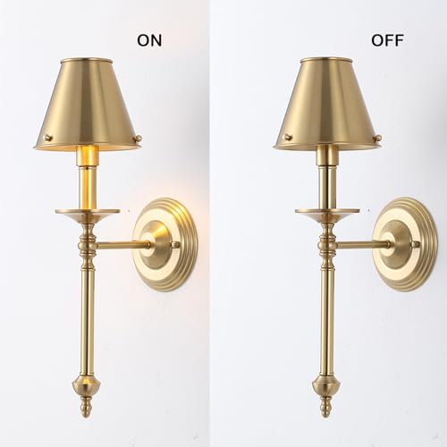 BAODEN Brushed Brass Wall Sconce Modern Gold Bathroom Wall Lighting Vanity Light Fixtures with Metal Lampshade Industrial Mid Century Wall Mount Lights for Living Room Bedroom Stairs Corridor Mirror by BAODEN - Used condition - Image 7