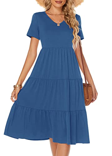 Berydress Women's Casual Summer Tiered Midi Dress 2025 Short Sleeve V-Neck Loose Cotton Ruffle Babydoll Dress Boho Sundress