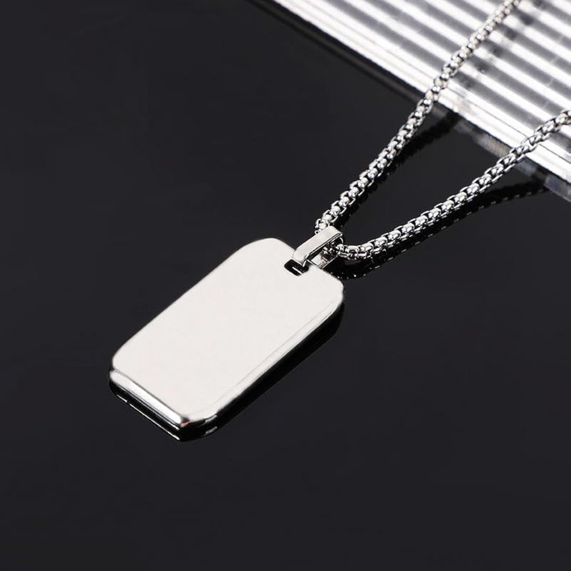 Men's Anti-Tarnish Silver Dog Tag Pendant Necklace