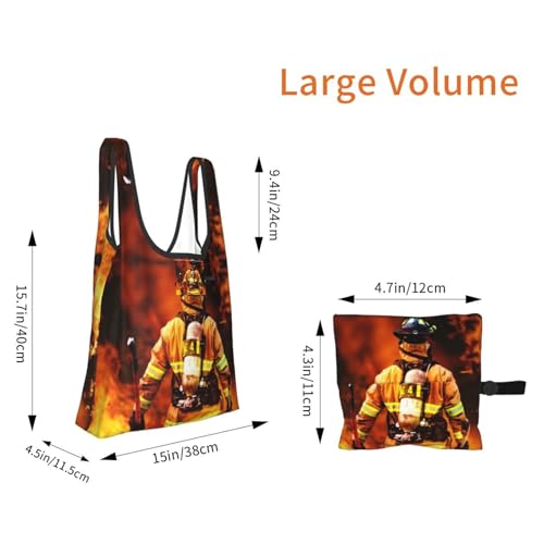 Firefighter Fireman Flame Print Grocery Shopping Bags Reusable With Flowers Plant Lover Gifts Shopping Bag Lightweight Foldable Bag4