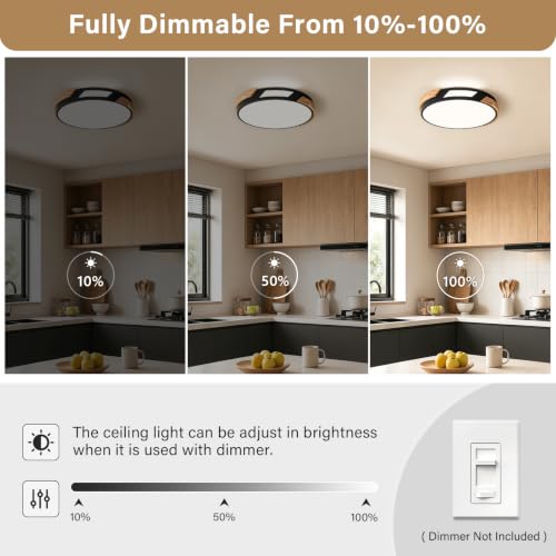 Image of Modern LED Ceiling Light, Wood Dimmable Flush Mount Ceiling Light Fixture