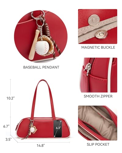 BOSTANTEN Handbags for Women Trendy Vegan Leather Underarm Purse Daily Shoulder Bag with Baseball Charm4