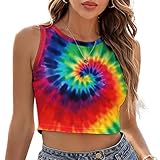 color cosplayer Tie Dye Print Sleeveless Crop Tank Tops for Women Plus Size Shirt Summer Tops